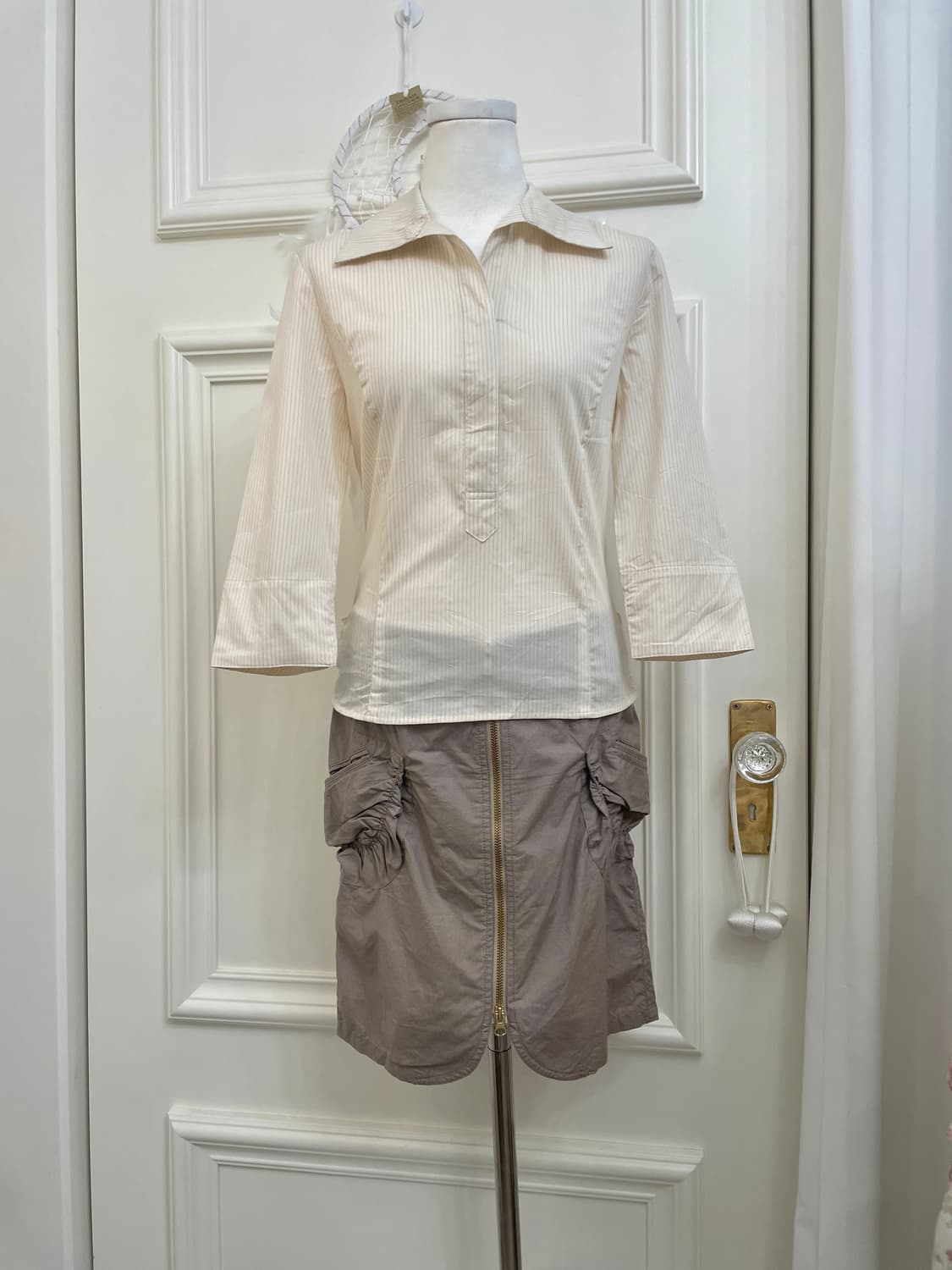 coral stripe bow point shirt top(size-M) 상품이미지1