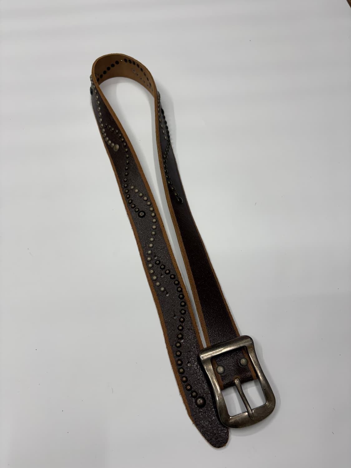 웨스턴 브라운 빈티지 펀칭 스터드 레더 벨트 Brown Vintage 상품이미지6