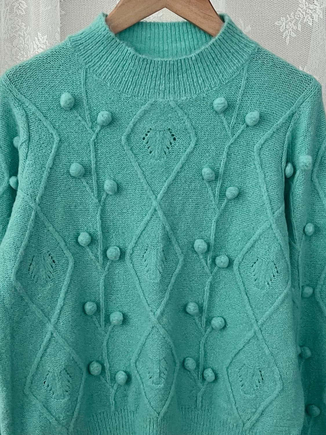 F) 샤틴 SATIN 폼폼 니트 민트 상품이미지3