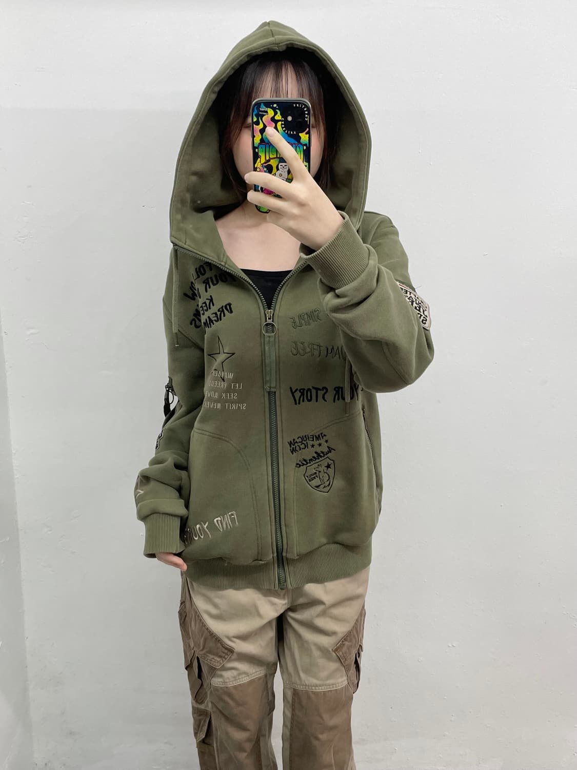 지프 카키 자수 후드집업 상품이미지6