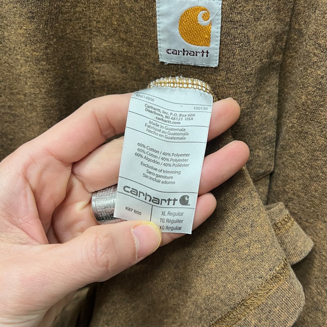 칼하트 오리지날핏 브라운 포켓 반팔티 XL 상품이미지4