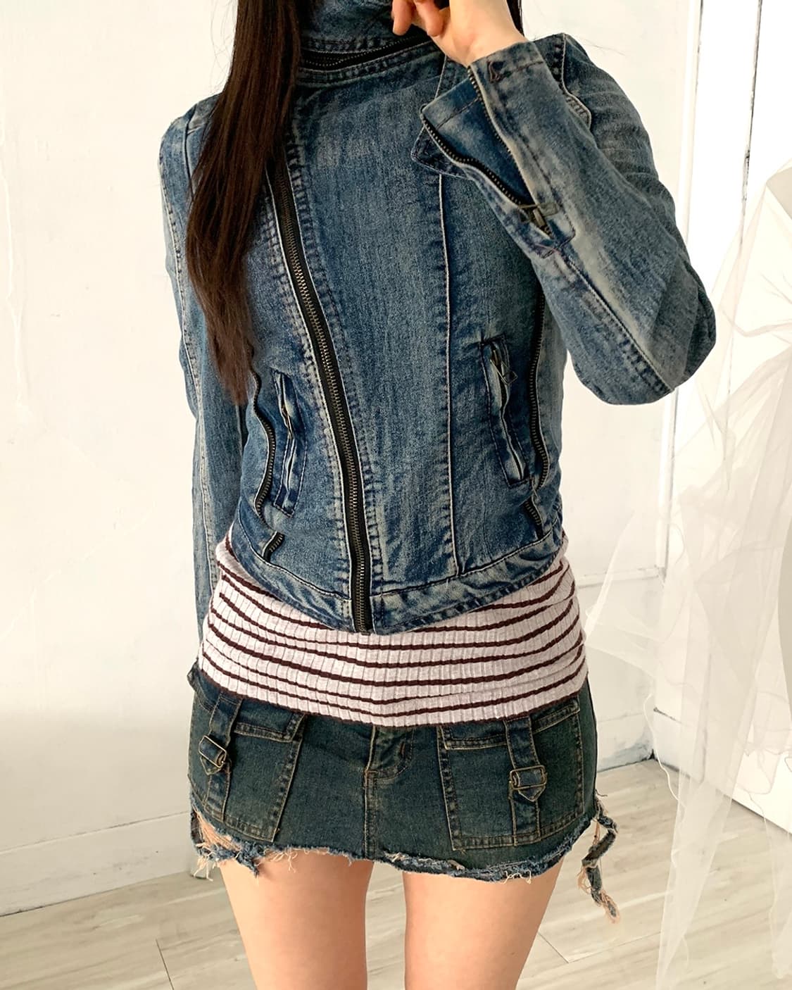 Y2K Collared zip-detail denim jacket 상품이미지6