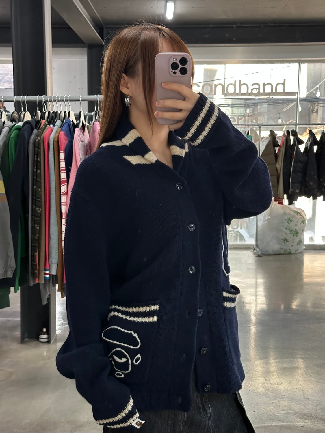 베이프 Gorilla Wool 사루자수 패치울니트가디건 상품이미지3