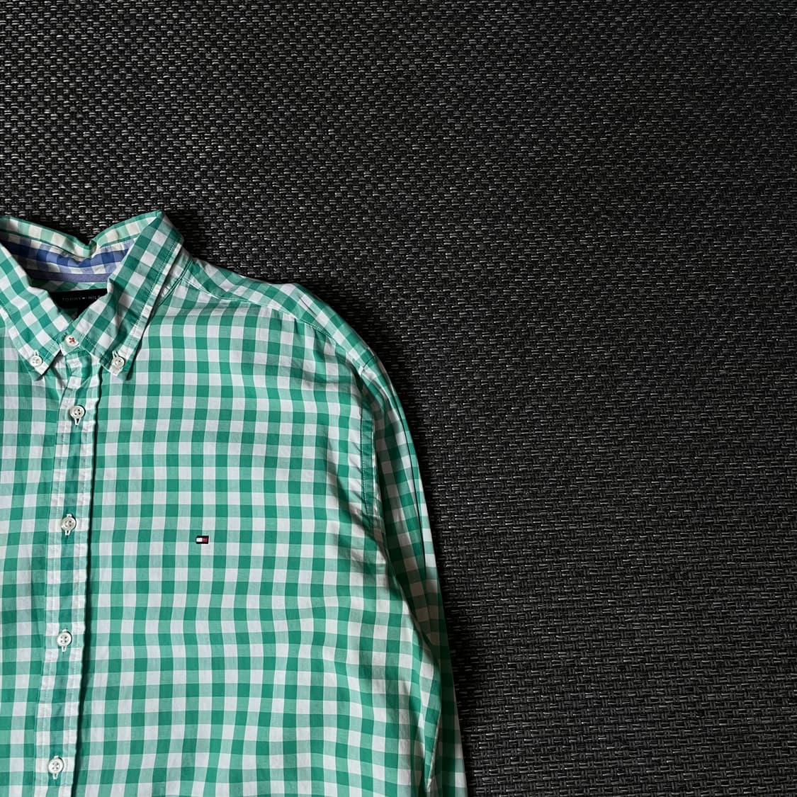  타미힐피거 미니자수 그린 체크 패턴 긴팔 셔츠 빈티지핏 XL 상품이미지3