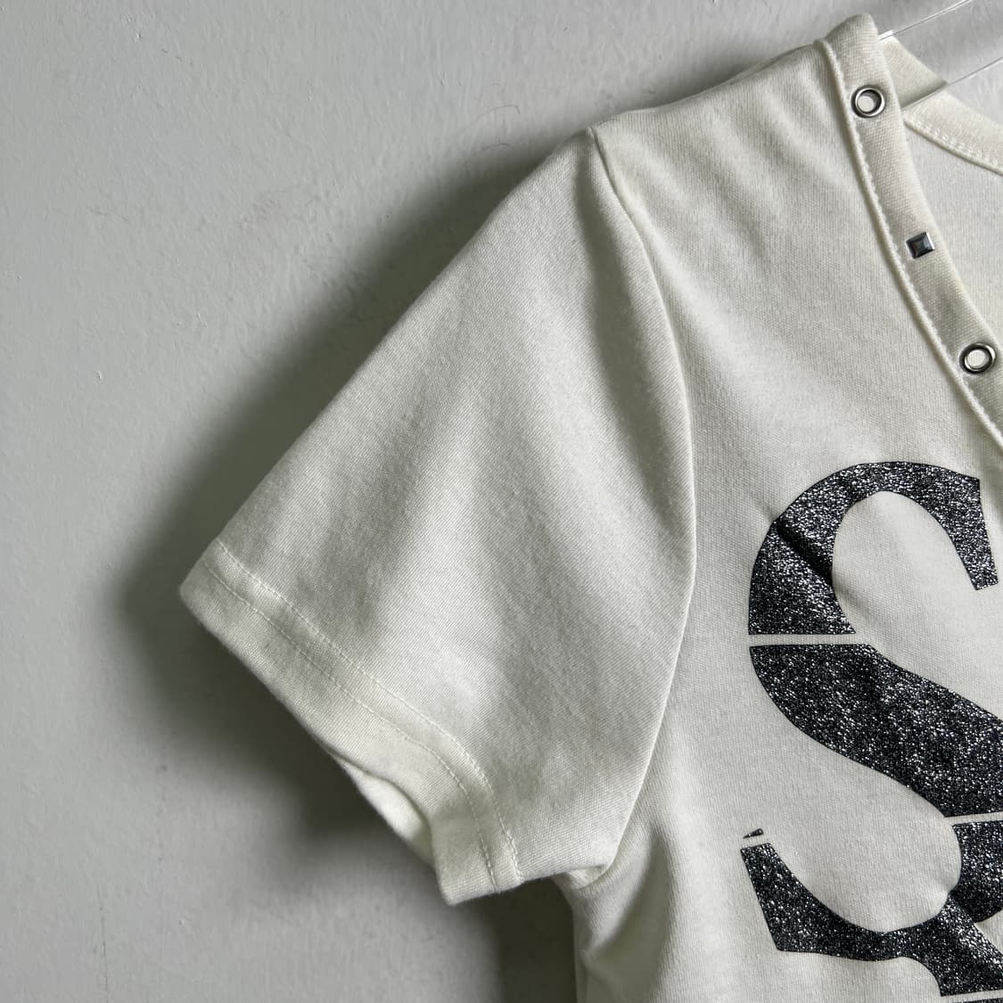 jpn vtg y2k 아일렛 지퍼 펀칭 헨리넥 반팔 티셔츠 M 상품이미지6