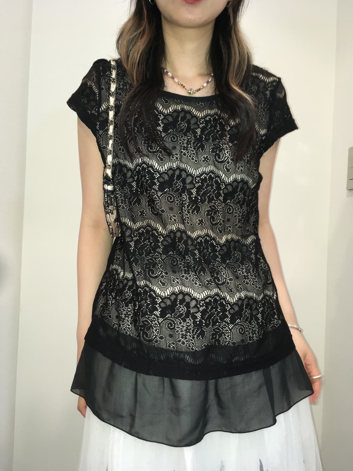 일본 빈티지 블랙 레이스 블라우스 상품이미지1