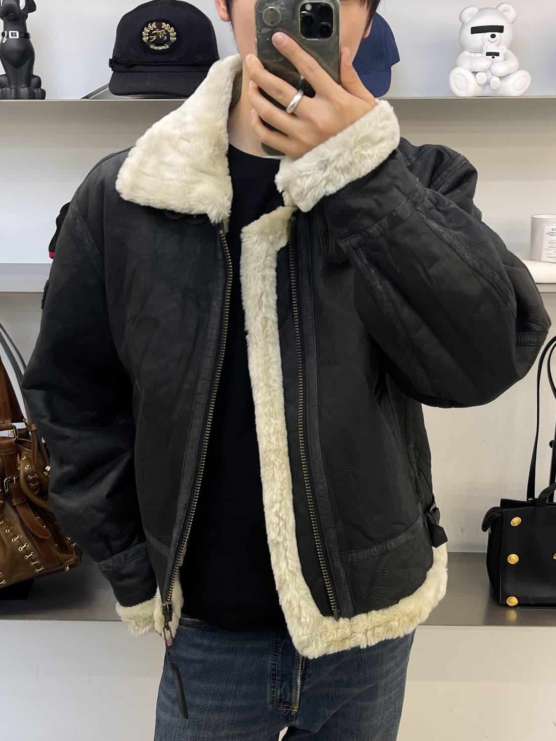 산토리 보스 커피 램 레더 무스탕 자켓 상품이미지3
