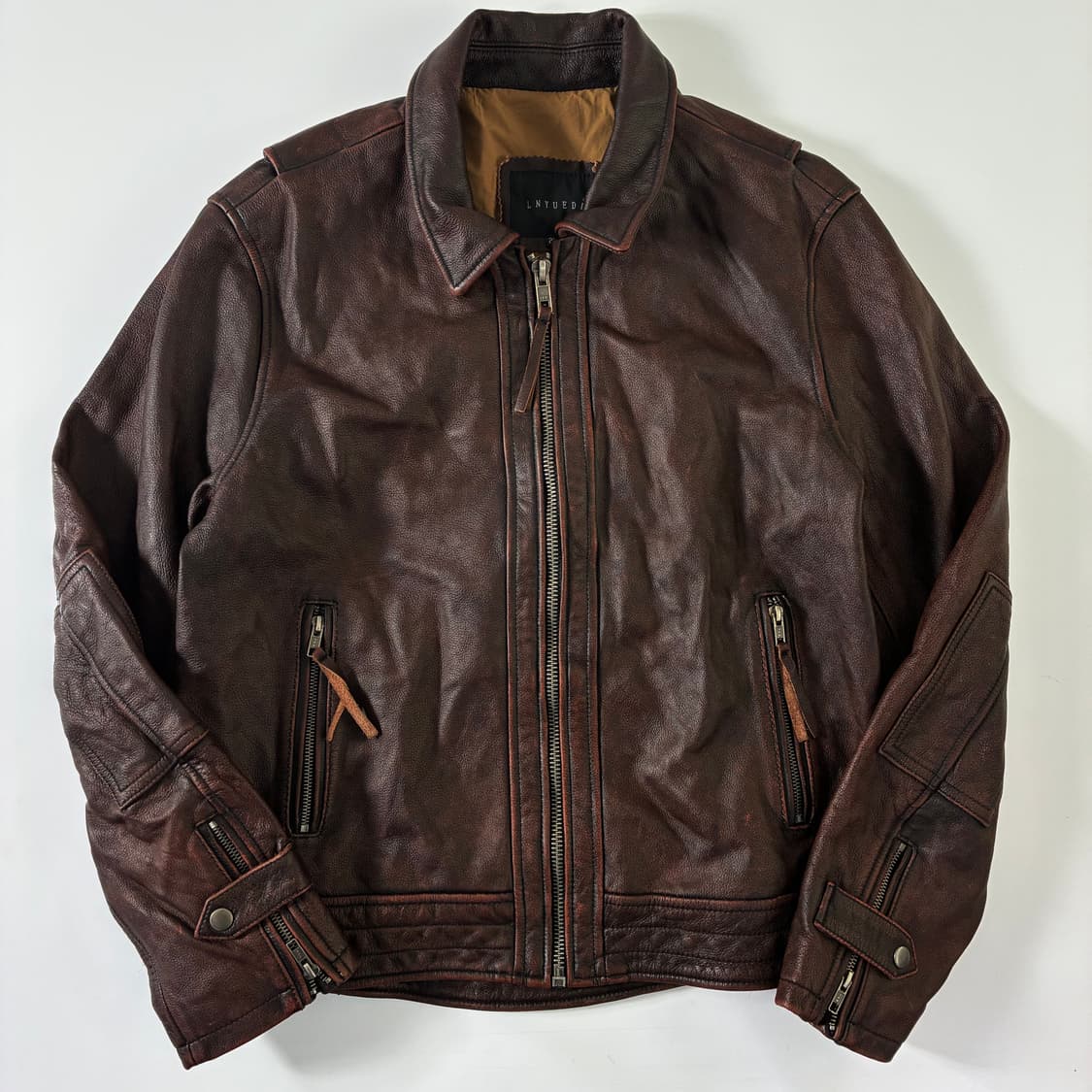 Vintage Lnyueda 브라운 카우레더 바이커 자켓 상품이미지1