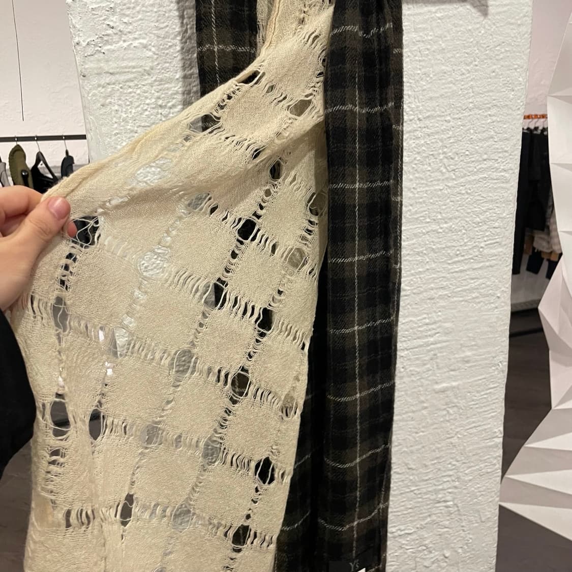 요지야마모토 레이어드 체크 머플러 상품이미지2