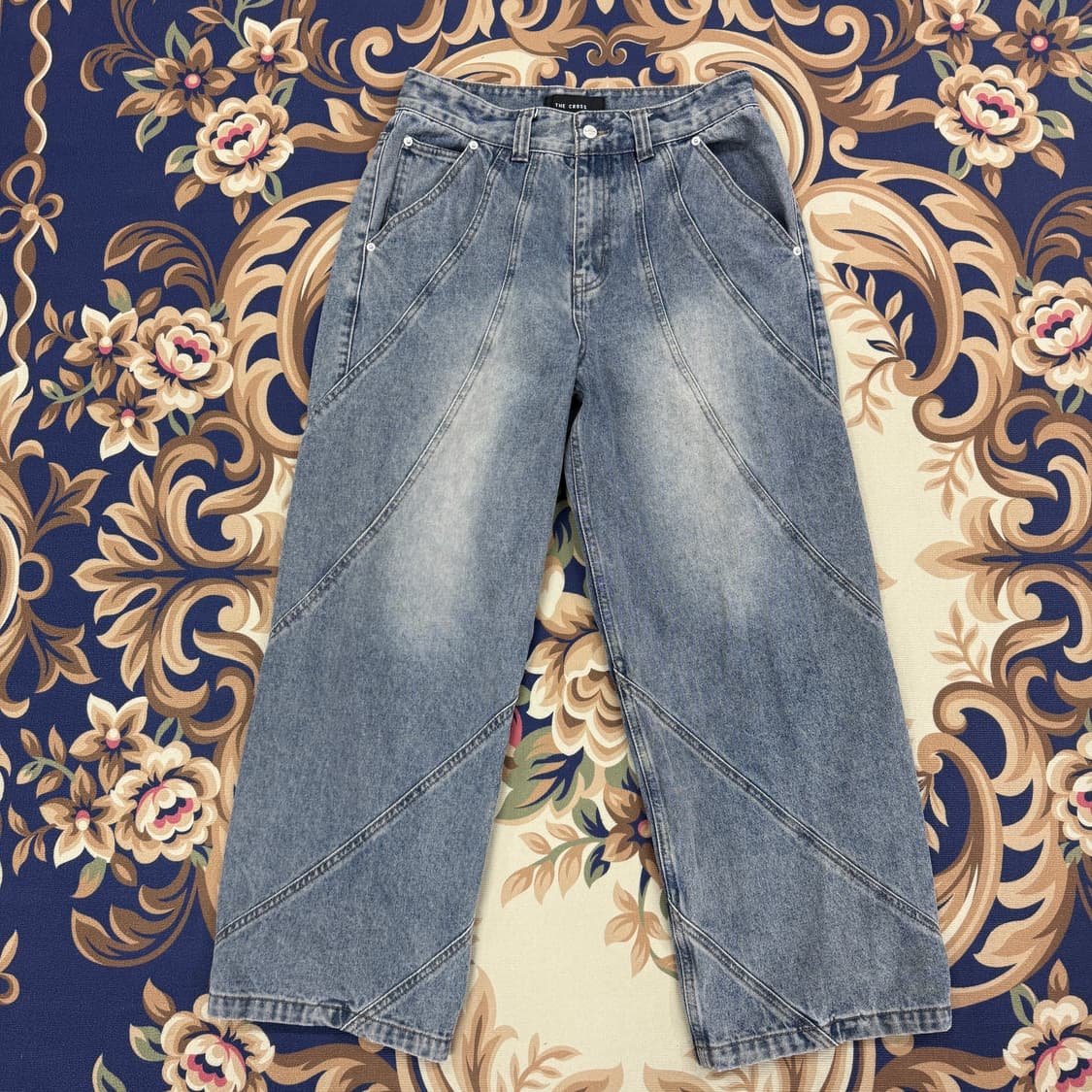 (M)더 크로스 THECROSS 절개패턴 워싱 와이드 데님팬츠 상품이미지1