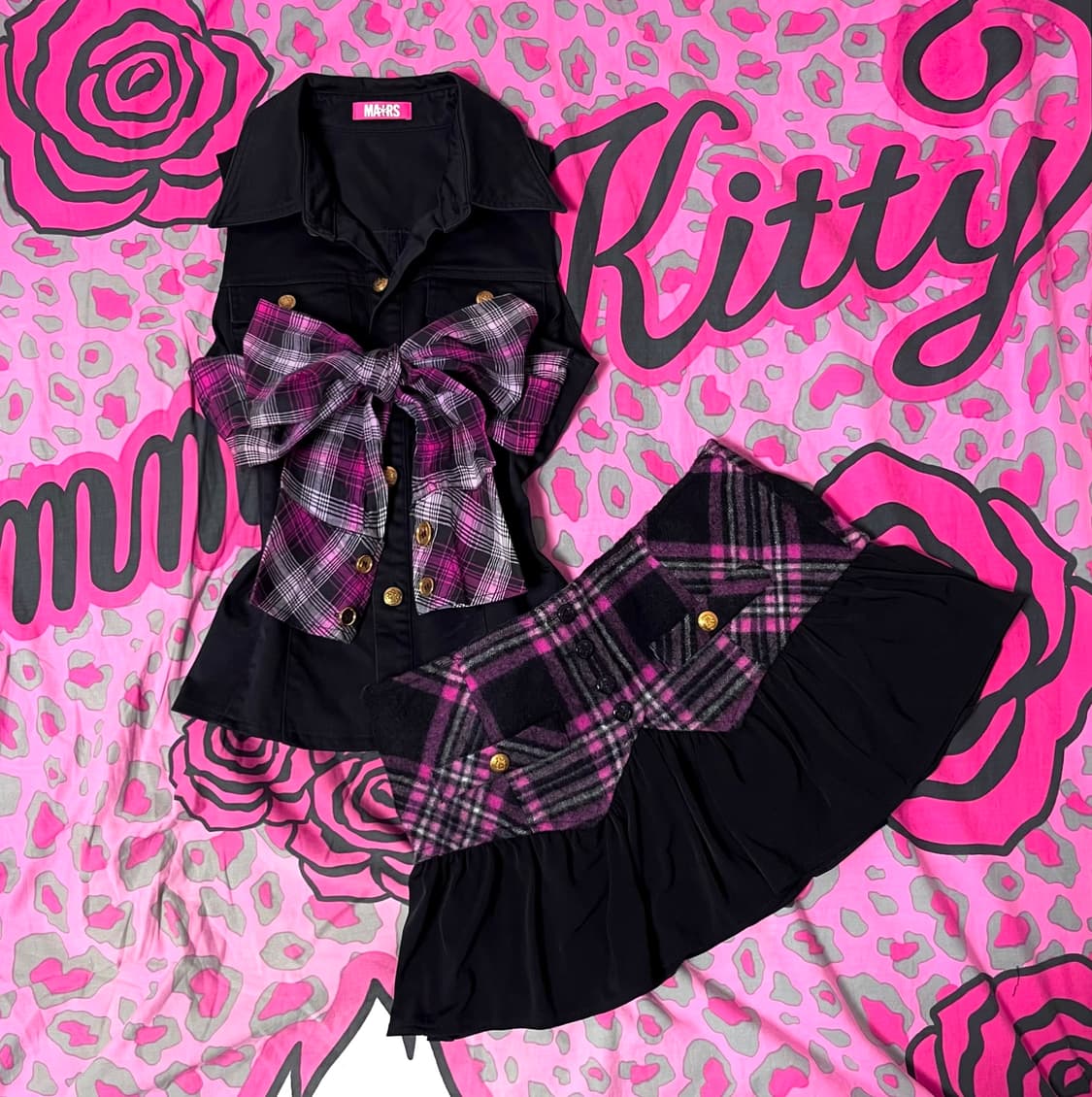 MA*RS마즈 블랙핑크 체크 셋업 히메오네갸루 핀터 스쿨고갸루 일본빈티지 상품이미지1