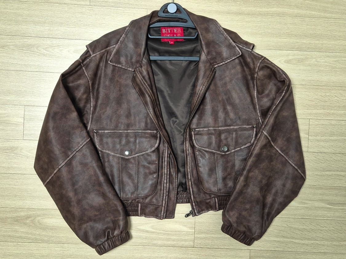 비터셀즈 스타 레더 자켓(워시드)(크롭핏)-브라운 상품이미지4