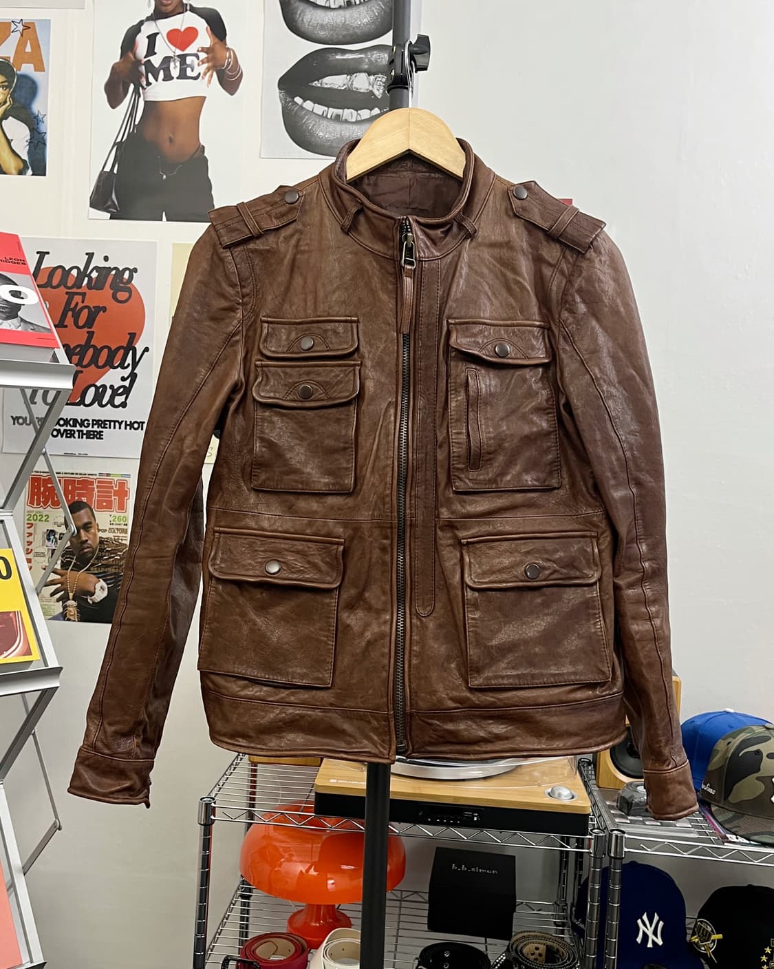 올드 빈티지 멀티 포켓 브라운 레더 자켓 상품이미지5