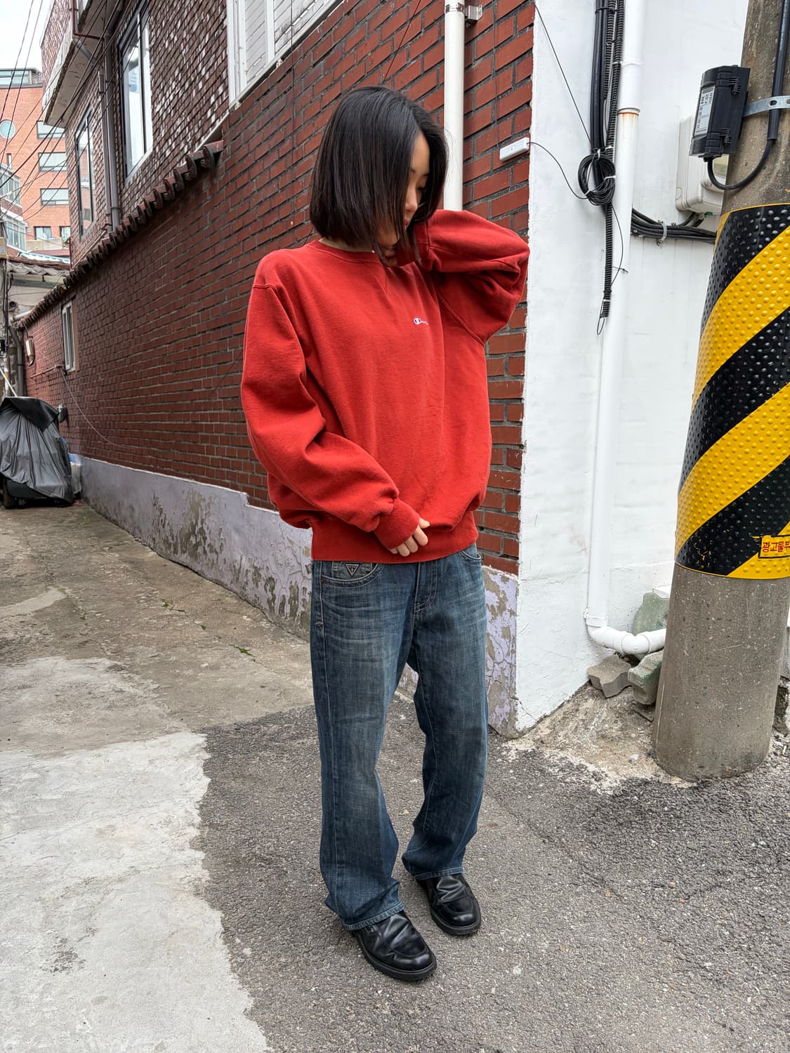 90s Champion 오렌지 스웨트셔츠 XL 상품이미지4