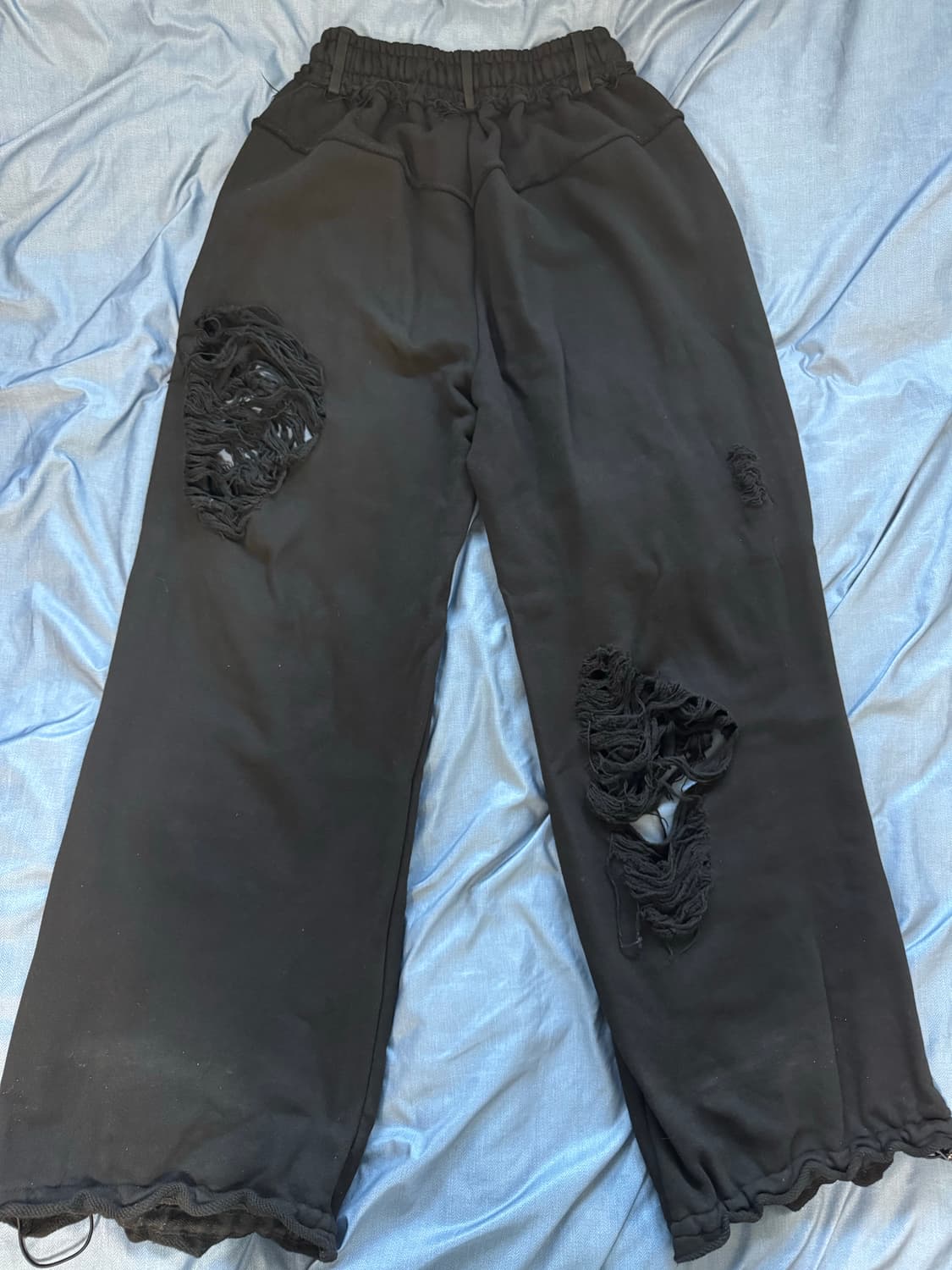 트리밍버드 스크래치 데미지 와이드 스웻 팬츠 블랙 상품이미지4