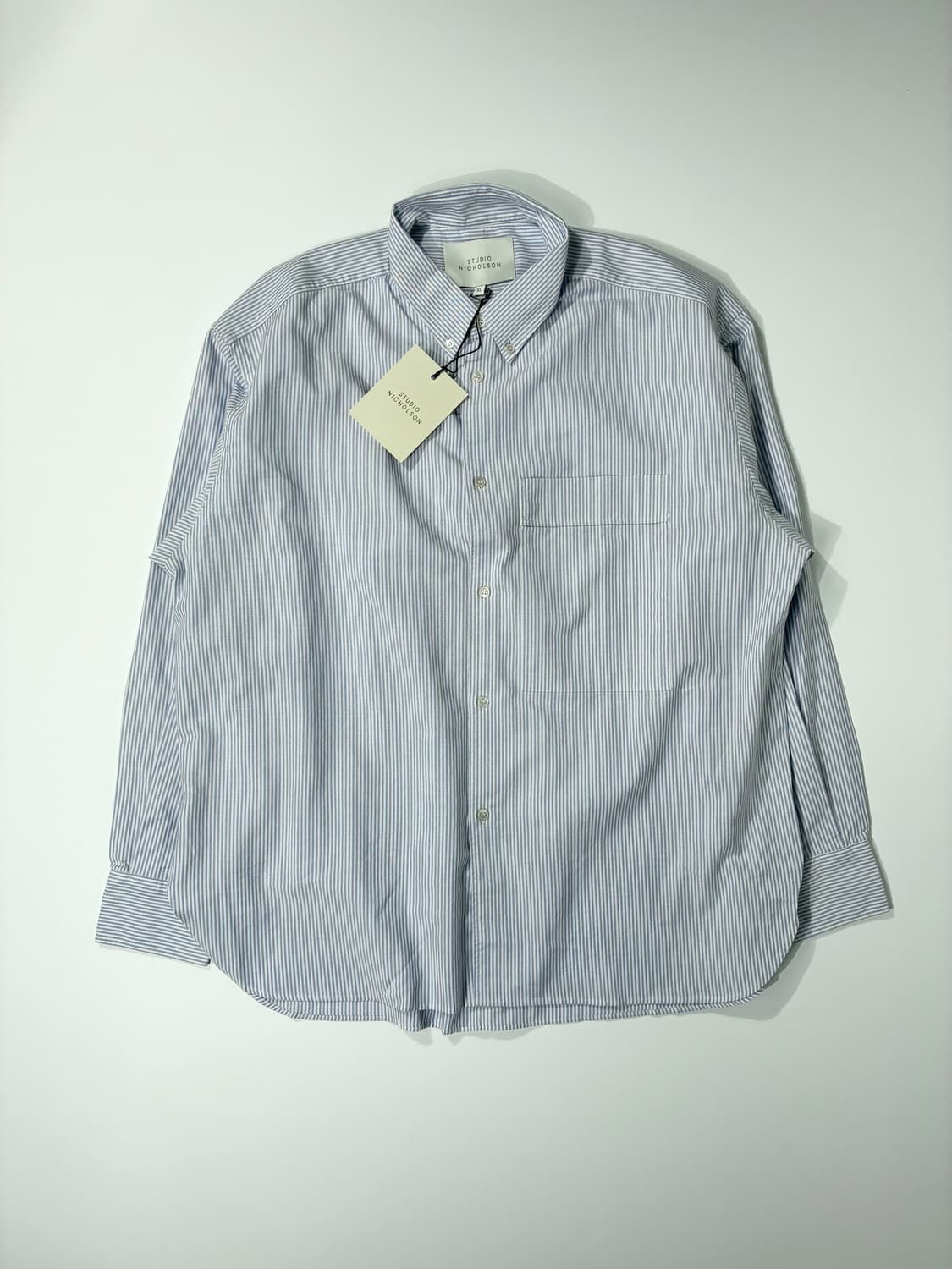 스튜디오니콜슨 케블 셔츠 옥스포드 라이트 블루 스트라이프 XL사이즈 상품이미지1