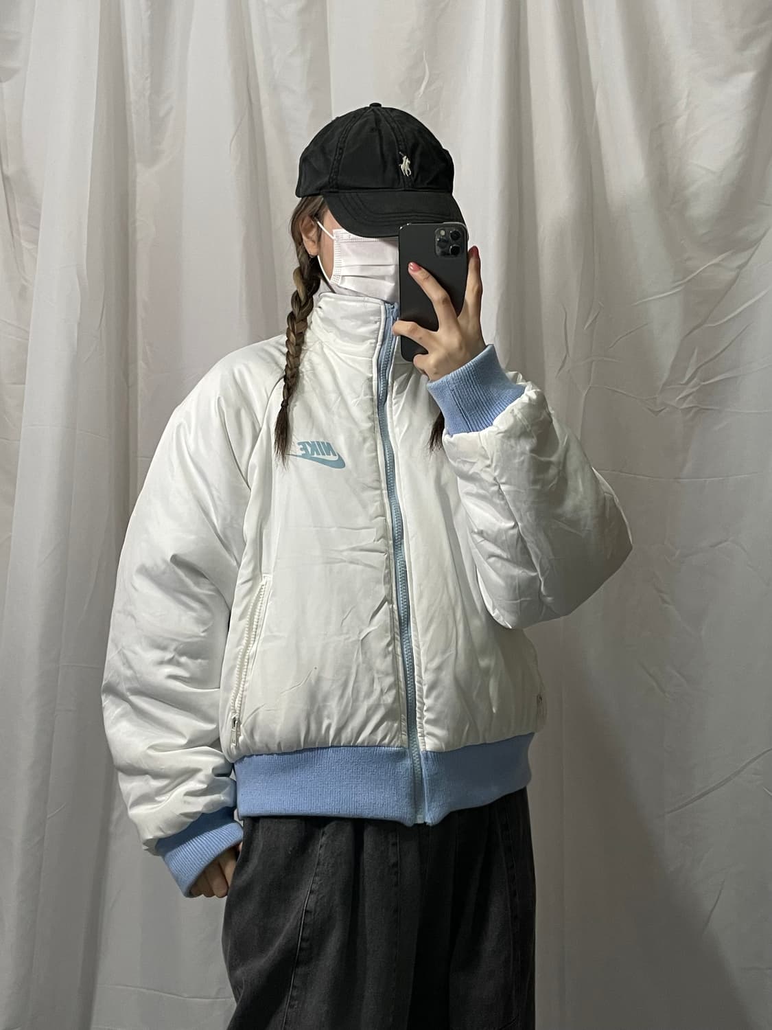 나이키 대장급 리버시블 흰색 하늘색 패딩 L 상품이미지1