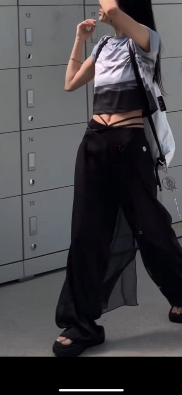 트리밍버드 시스루 스트랩 랩 팬츠 블랙 상품이미지4