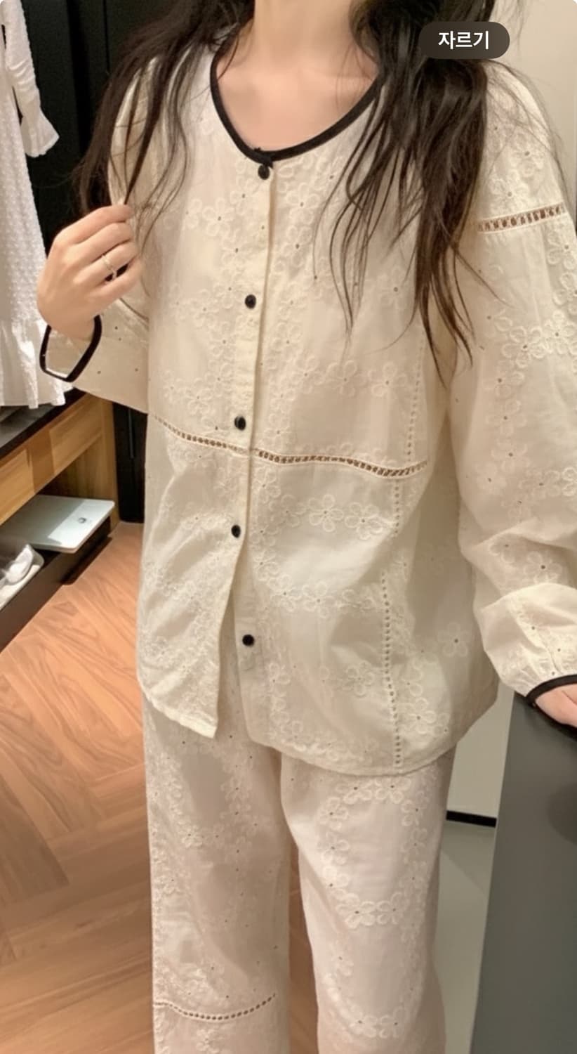 누아젤 여성 자수 면 파자마세트 베이지 상품이미지2