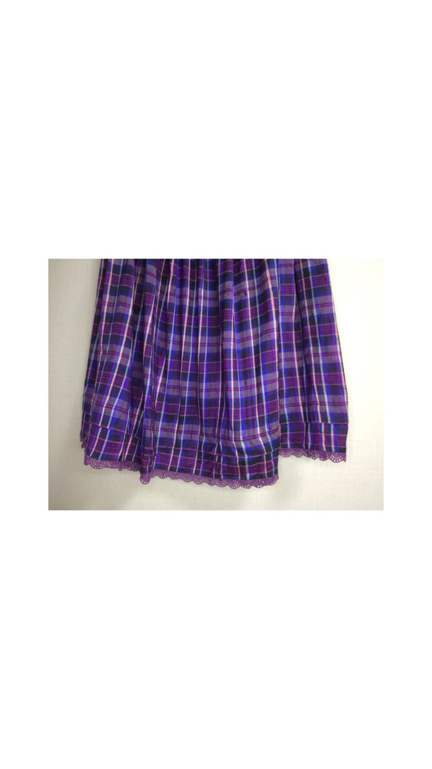 빈티지 퍼플 체크 레이스 미디 스커트 상품이미지3