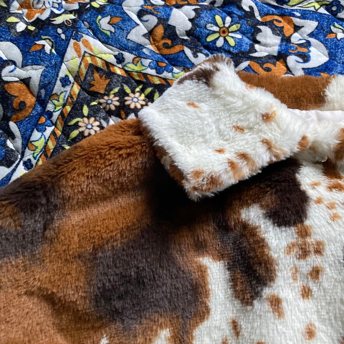 빈티지 사우스 웨스턴 카우 스킨 패턴 플리스 퍼 버튼 포켓 자켓 아터 상품이미지2