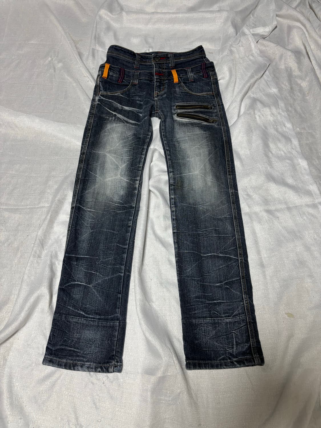 “Unknown” 2Belt Y2K Crack Washing Zipper 상품이미지1