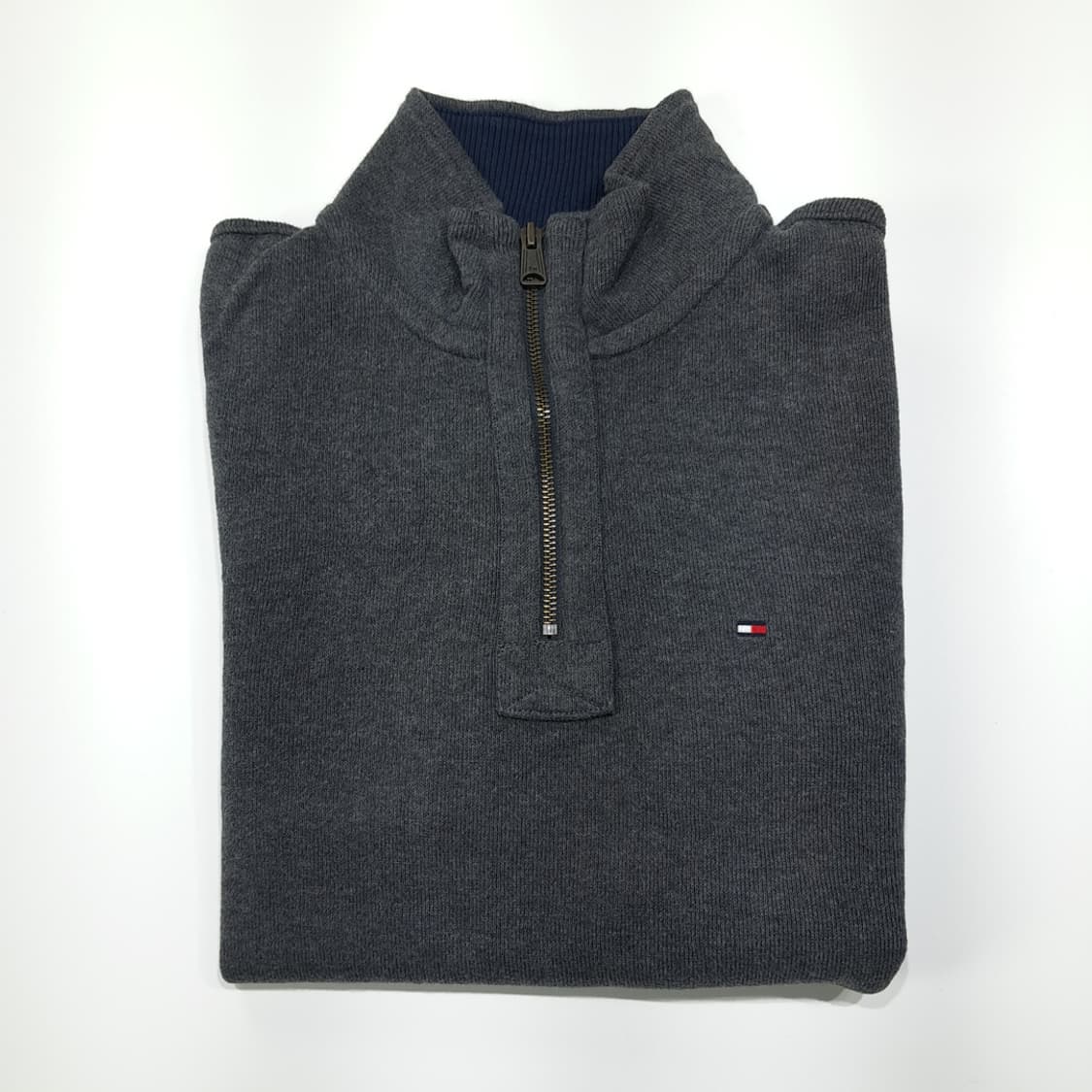 CL216 M 타미힐피거 코튼 삼색테이핑 차콜 하프집업 니트 스웨터 상품이미지8