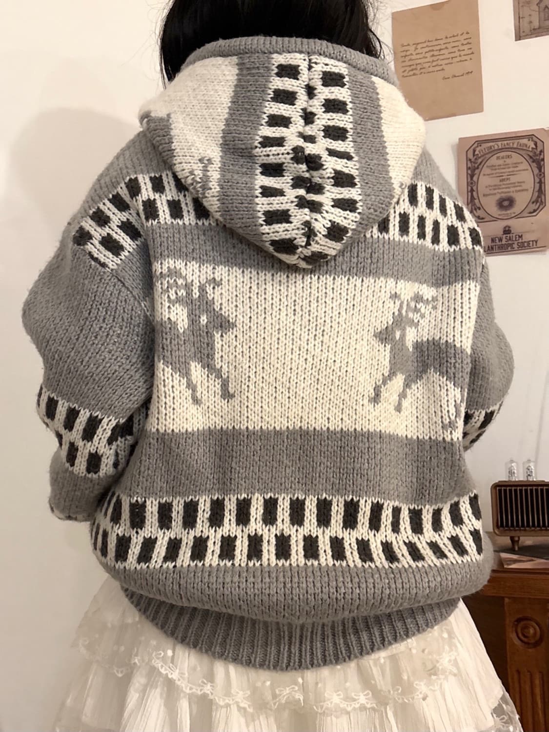 빈티지 노르딕 코위찬 니트 후드집업 상품이미지2