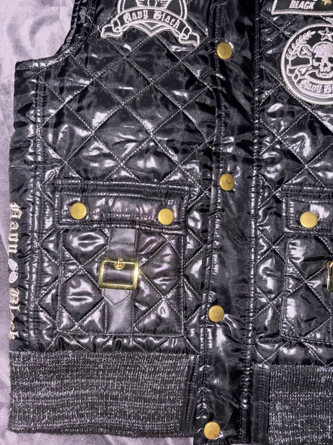 y2k깔 유광 블랙 금단추 포인트 뒷면 천사 날개 자수 펑크 고딕 패쪼 상품이미지2