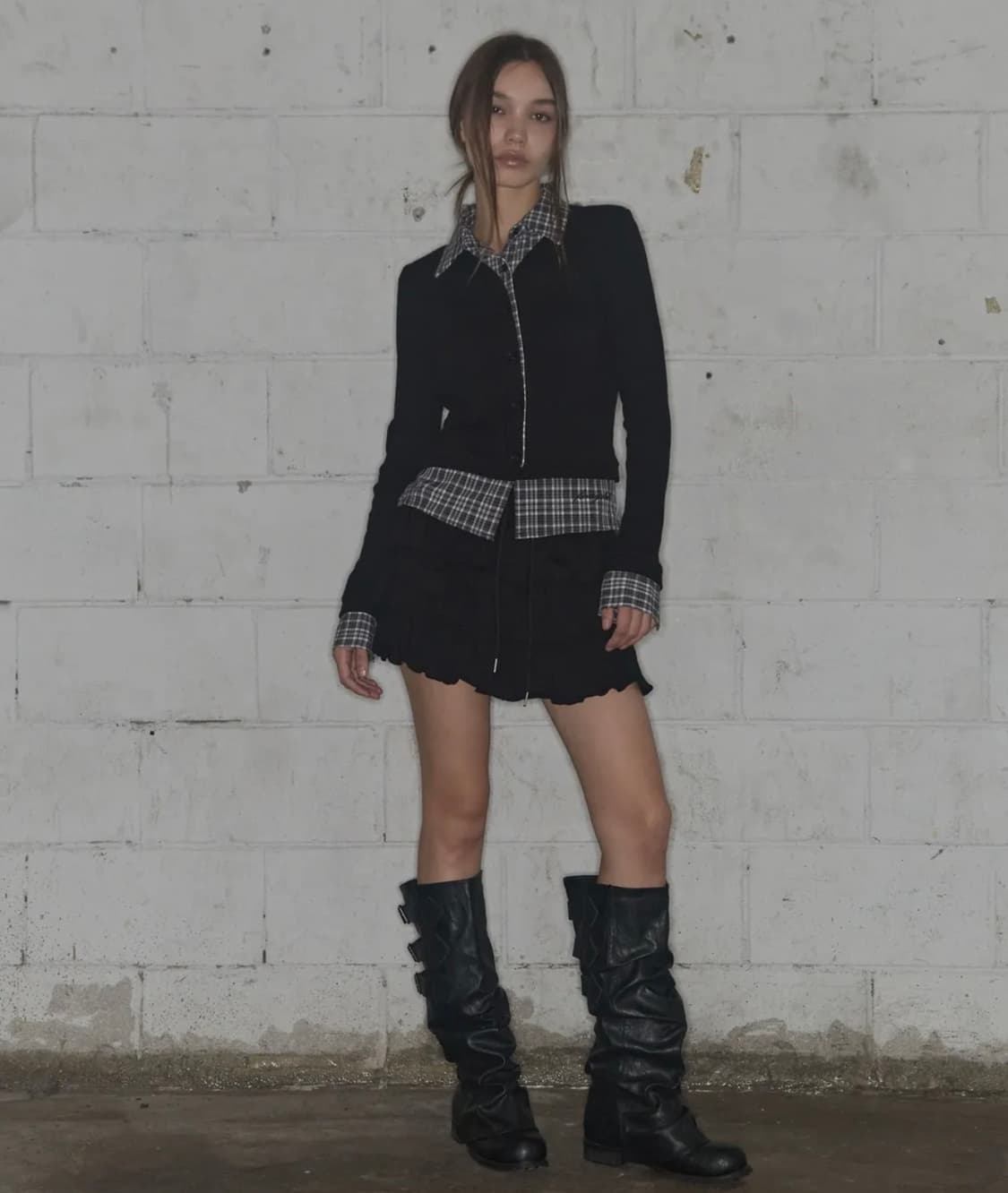 팬시클럽 체크 셔츠 레이어드 가디건 (BLACK) ONE 사이즈 상품이미지3