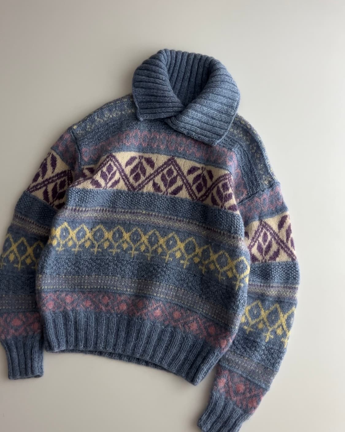 엘엘빈 셰틀랜드 울 숄카라 빈티지 패턴 니트 M 상품이미지3