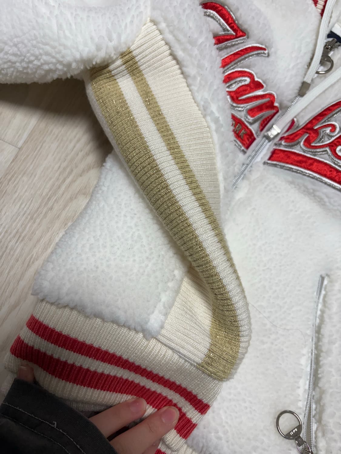 MLB 뉴욕양키즈 크림 양털 후리스 후드집업 상품이미지4