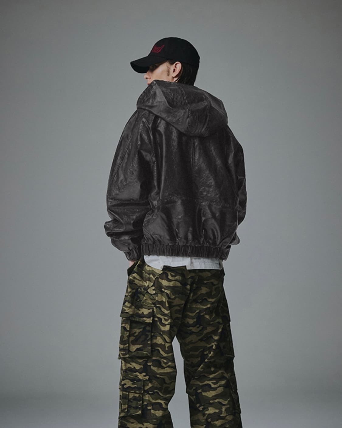 낫포너드 Crop Leather Vintage Hooded Jacket  상품이미지2