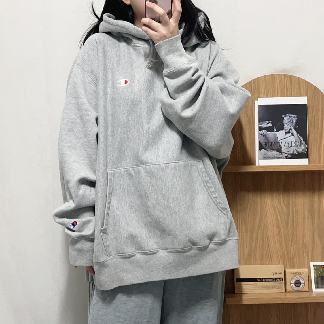[정품] 챔피온 그레이 투로고 기모 후드티 [ XXL ] 상품이미지2