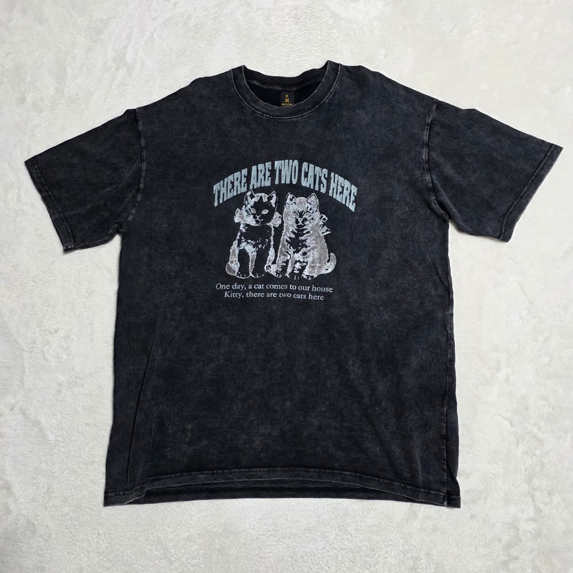 (F)고양이 프린팅 피그먼트 반팔 티셔츠 상품이미지1