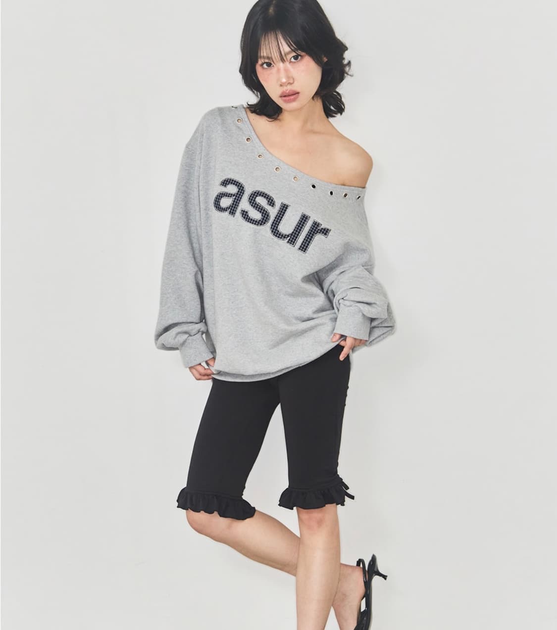 애즈유아 AU 원숄더 보트넥 맨투맨 멜란지  상품이미지2