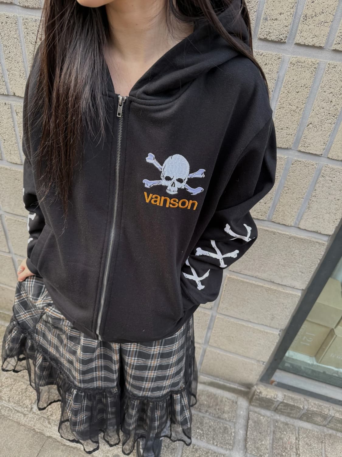 밴슨 오버핏 스컬 로고 후드집업 상품이미지4