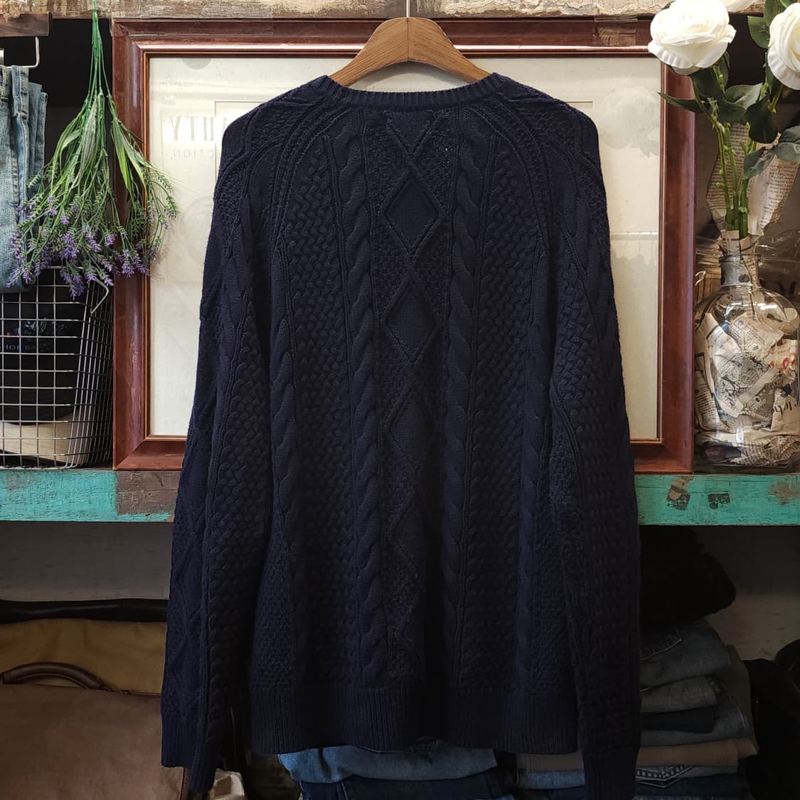폴로 랄프로렌 코튼 니트 케이블 니트 네이비 L 상품이미지2