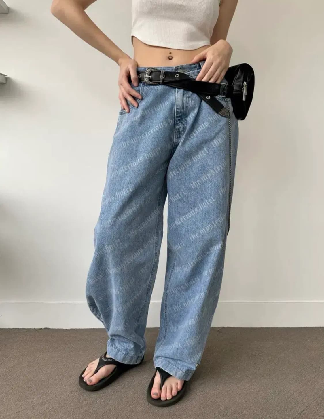 더미스테리어스호텔 로고 레터링 데님 팬츠 상품이미지1