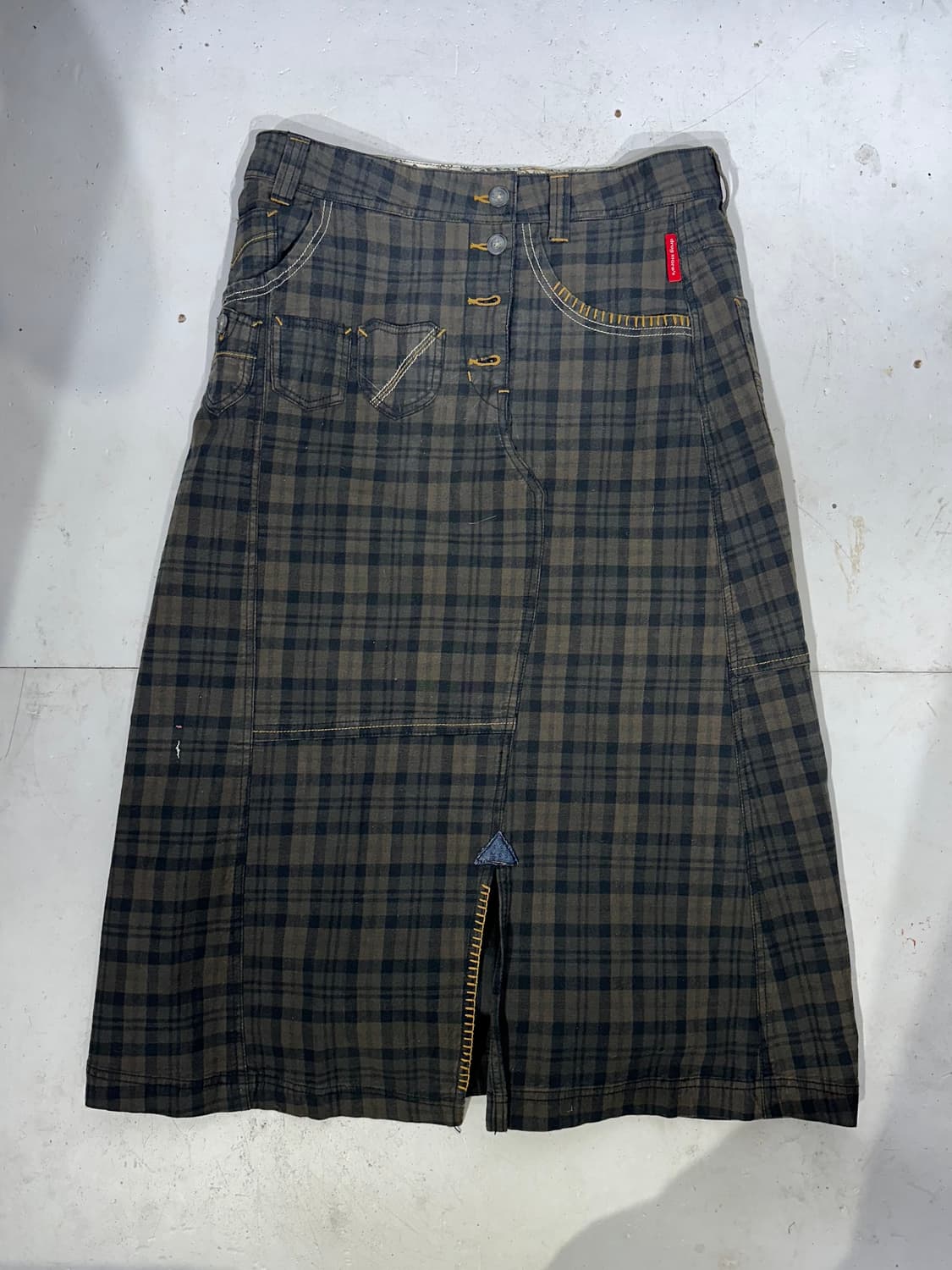 일본 빈티지 카키 체크 키치 롱 스커트  상품이미지4