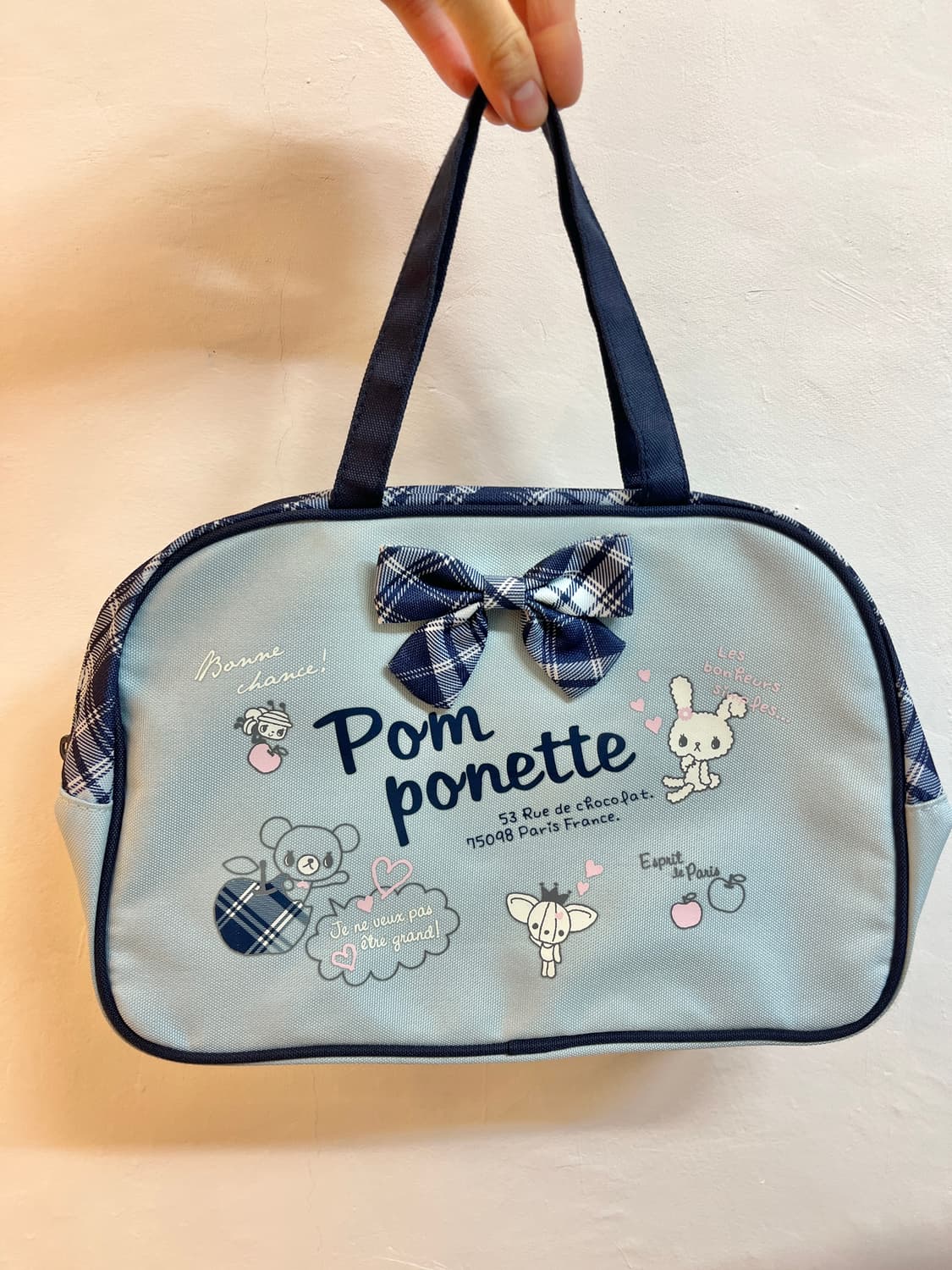 폼포넷 블루 체크리본 핸드백 🌀 상품이미지5