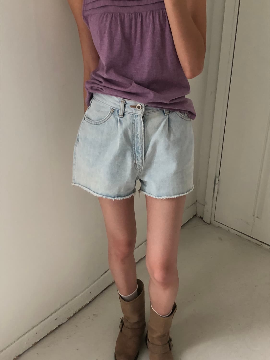 일본빈티지 연청 데님 숏팬츠 상품이미지4