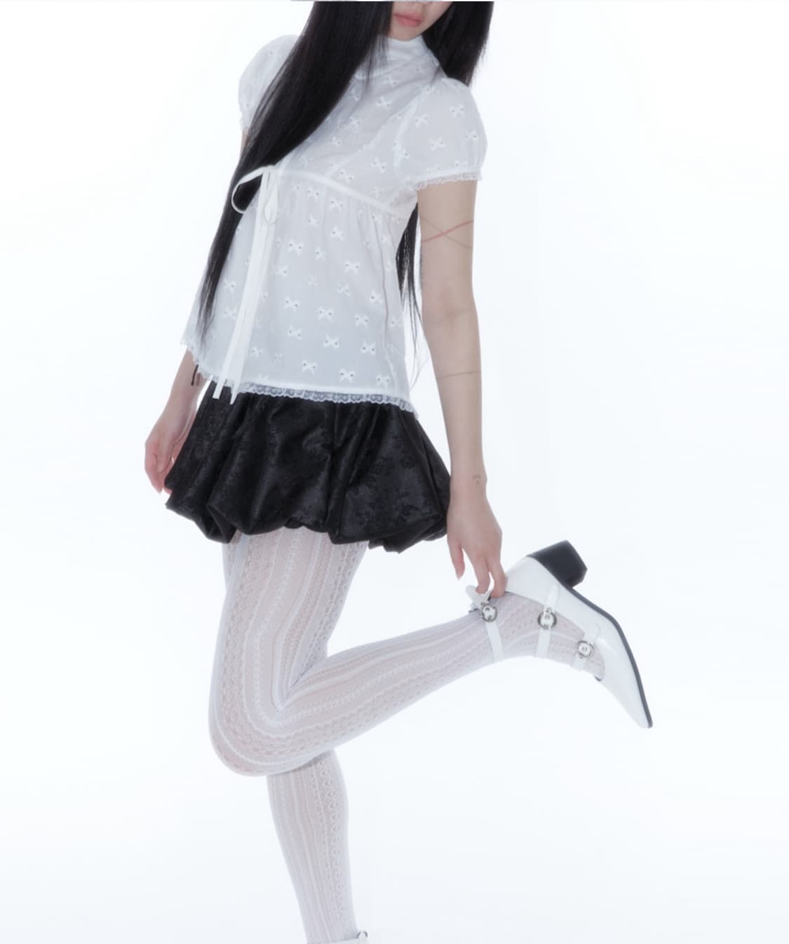 카시코 블라우스 Puff Sleeve Lace Shirt White 상품이미지1