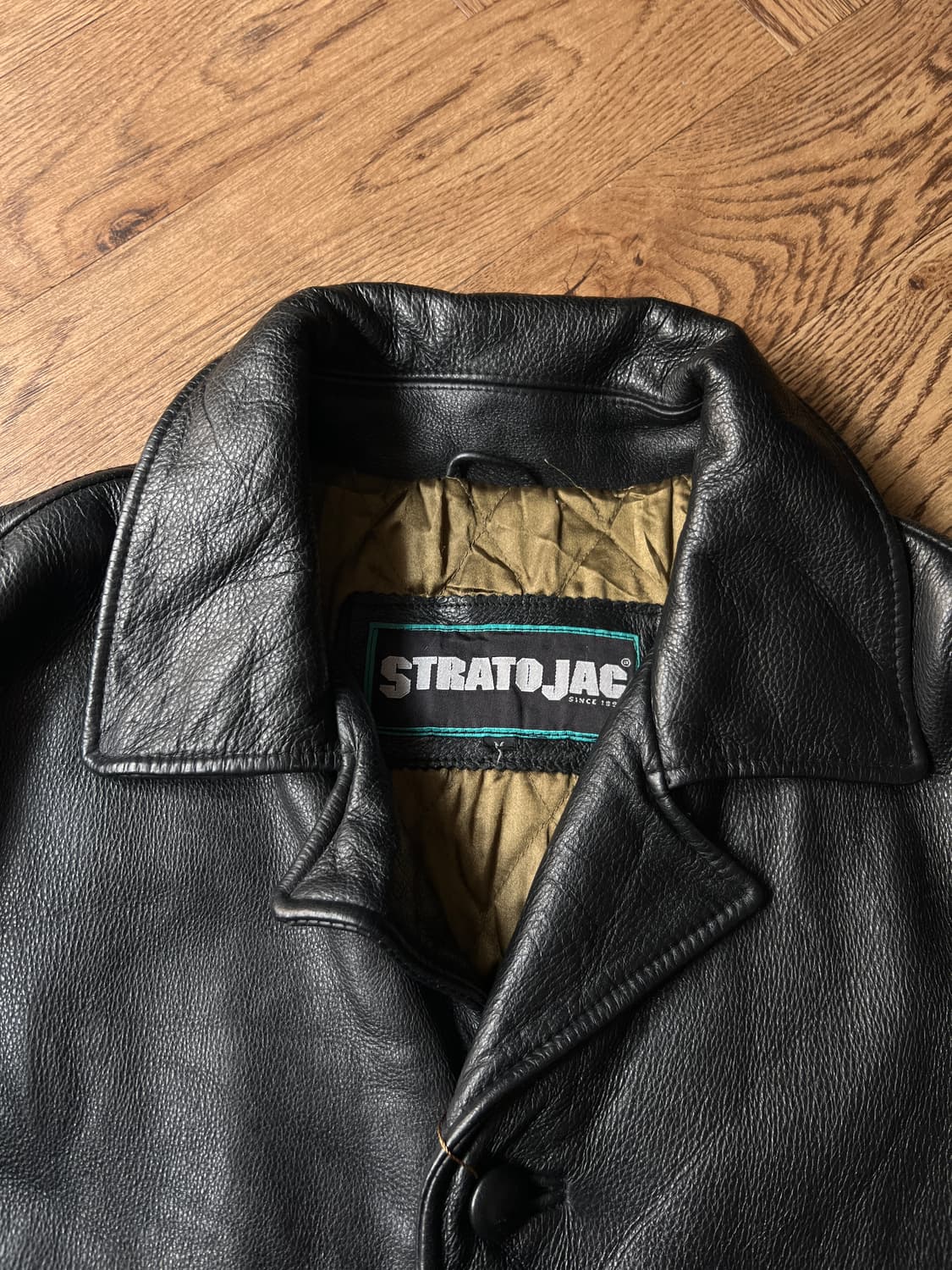 [M]USA 빈티지 퀼팅 라이닝 리얼 레더 블랙 카코트 상품이미지2