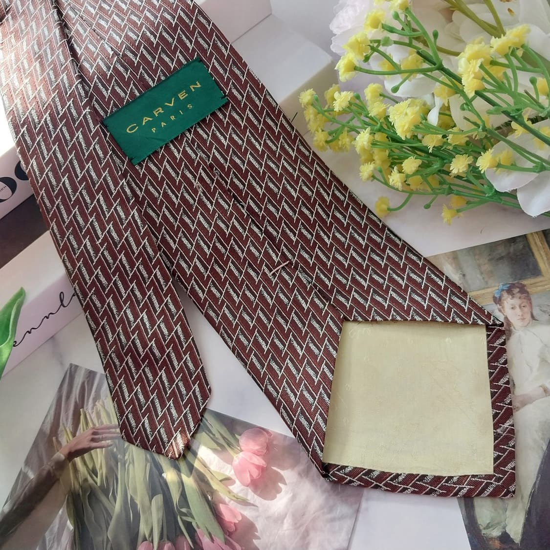 까르뱅 실크 브라운 자카드 패턴 넥타이 9.5cm A+등급 K1338
 상품이미지4