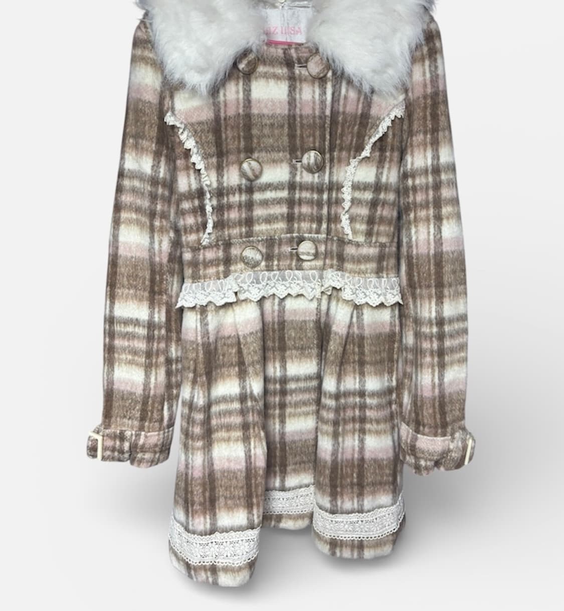 고전 대대장 리즈리사 백리본 퍼카라 딸기화이트초코 체크 코트 핀터깔 상품이미지1