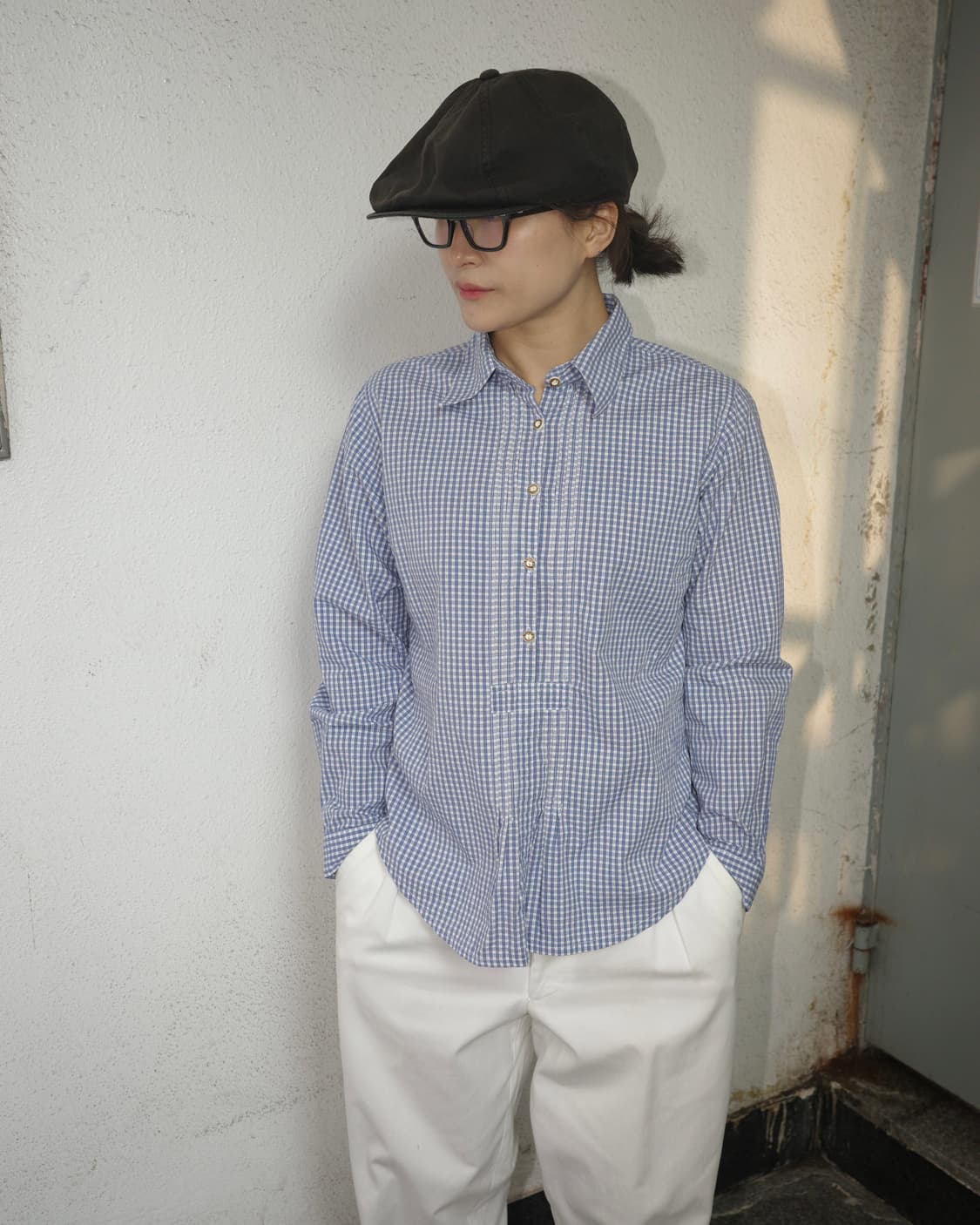 유럽 빈티지 체크 레이디 하프플래킷 페전트 셔트 상품이미지6