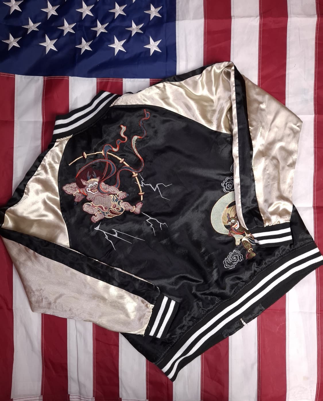 빈티지 일본판 오리엔탈 자수 사틴 스카잔 상품이미지1