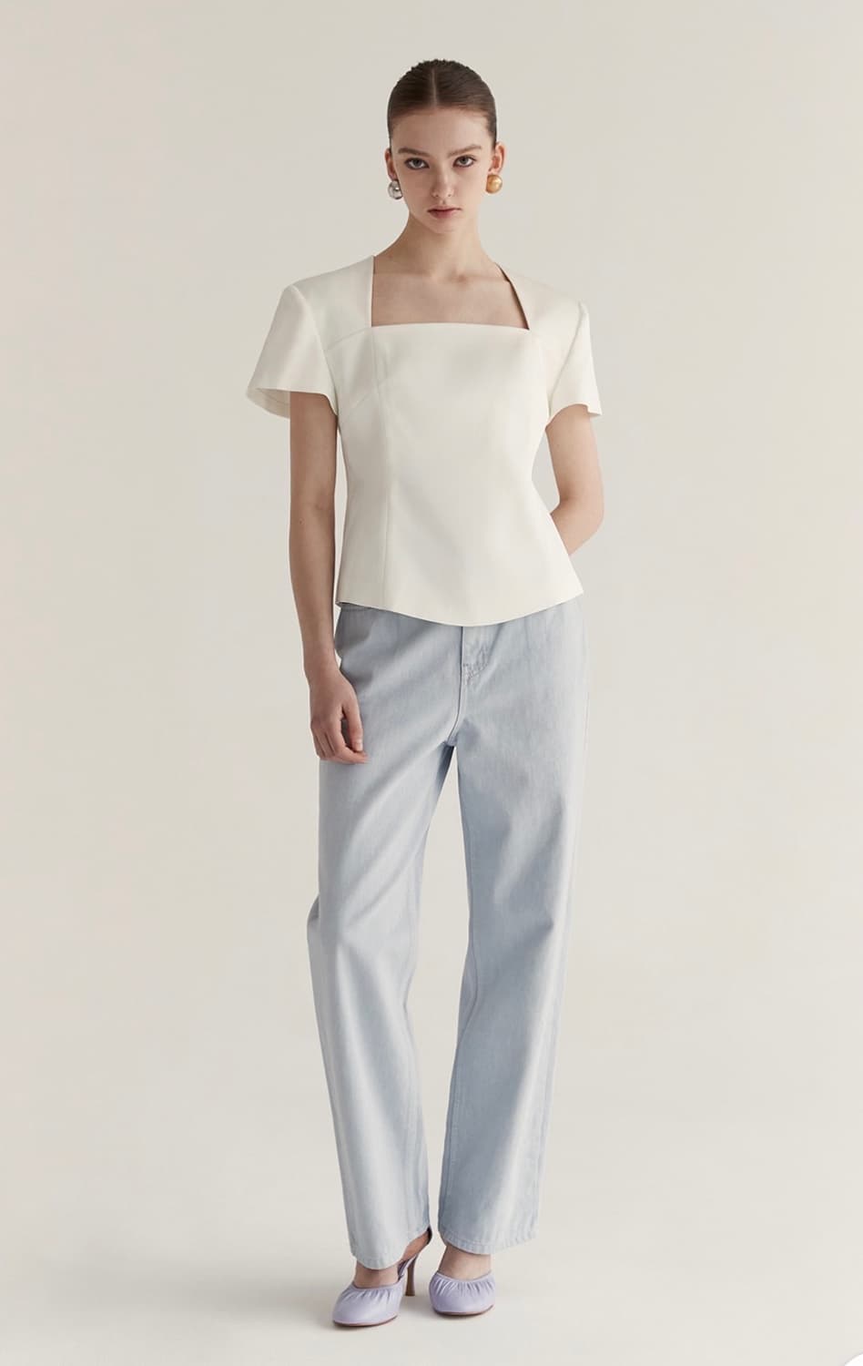 새상품) 드래곤블루스 DRAGONBLUES 스퀘어 넥 새틴 블라우스 S 상품이미지6