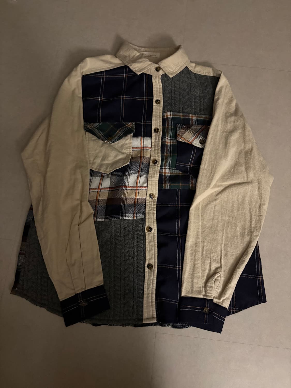 Japanese vintage 니트 패치워크 체크셔츠 상품이미지1